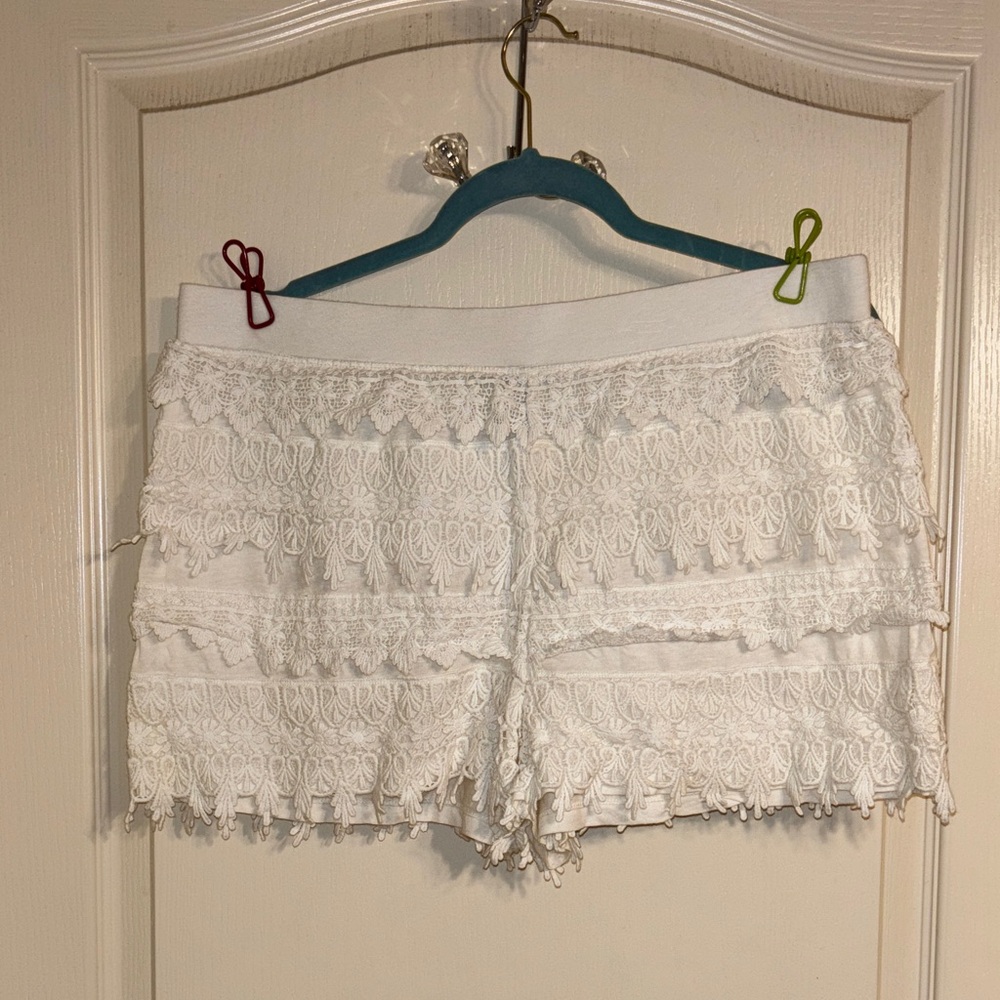 Express White Lace High Waist Shorts